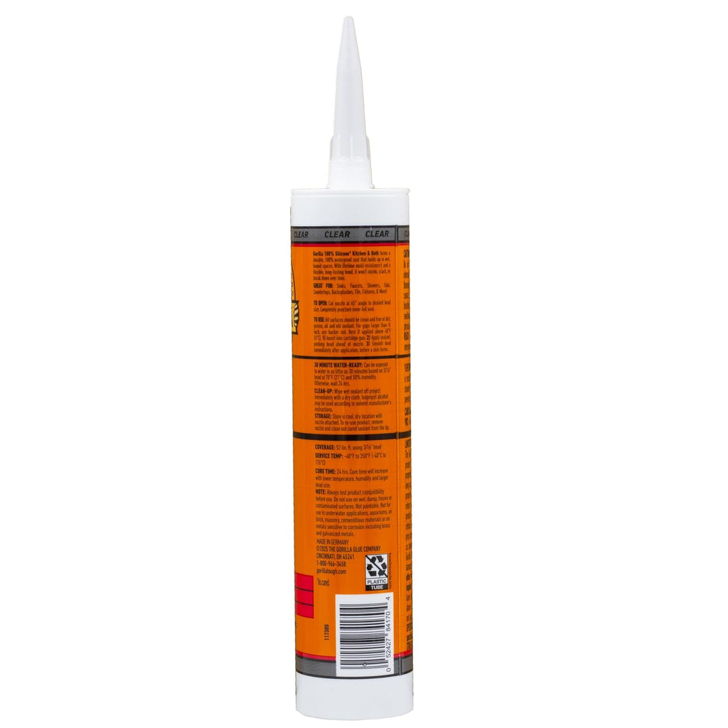100% Silicone Caulk, Kitchen & Bath Sealant, 10oz Cartridge, Clear