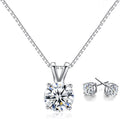 Dainty Solitaire Necklaces Stud Earrings Set For Women,White Gold Plated Simple Prom Jewelry Set Cubic Zirconia