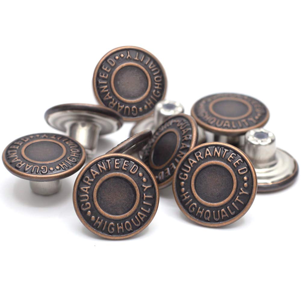 17mm Brass Jeans Buttons, No Sew Metal Tack Buttons Replacement Kit