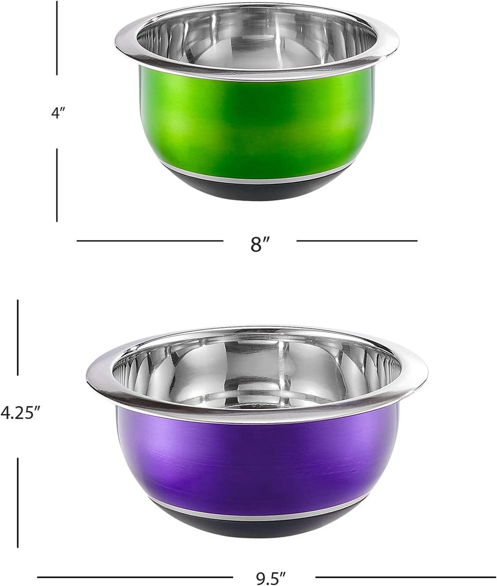Colorful Mixing Bowl- 4 Pc Set- Stackable Nesting Bowls- Stainless Steel Mixing Bowls Non Slip Silicone Bottom