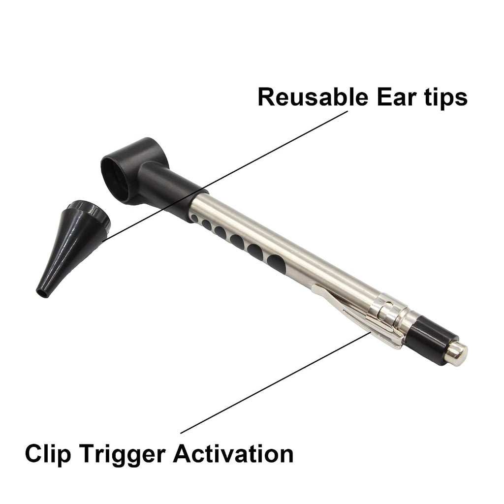 Stainless Steel Mini Diagnostic Otoscope with 3X Magnification, Bright LED Light, Clip and 3 Reusable and
