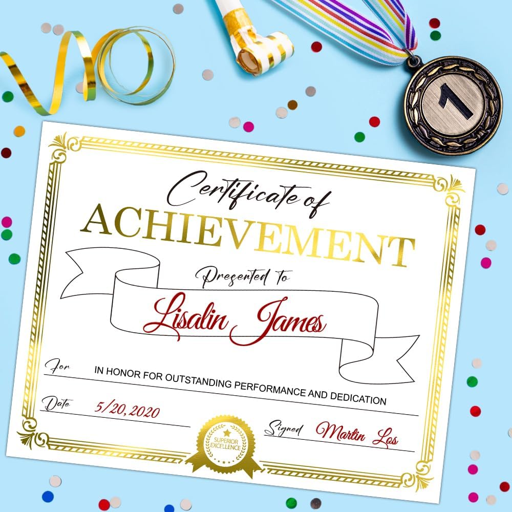 Award Certificate Paper, Gold Foil Blank Certificate of Achievement Paper Sheet for Students, School. Laser and