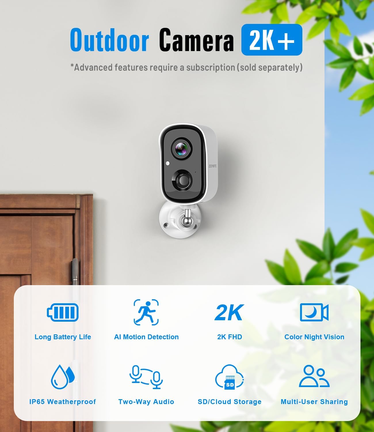 Security Cameras Wireless Outdoor, 2K Cameras for Home Security with Color Night Vision, SD/Cloud Storage,Longer