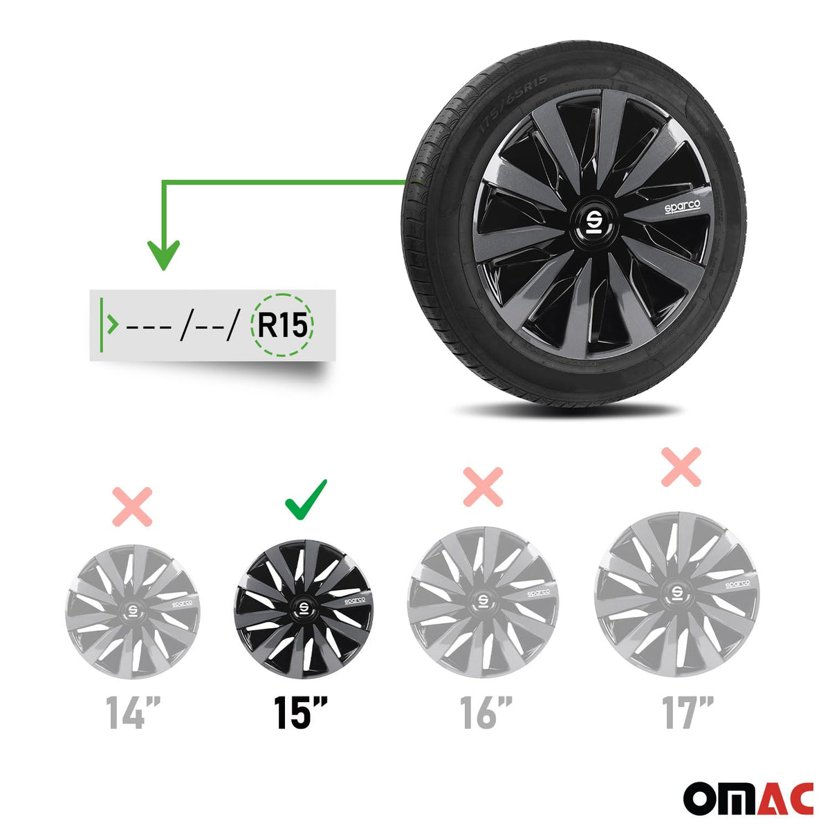 SPC1591BKGR Wheel Covers Lazio 15-inch Black/Grey