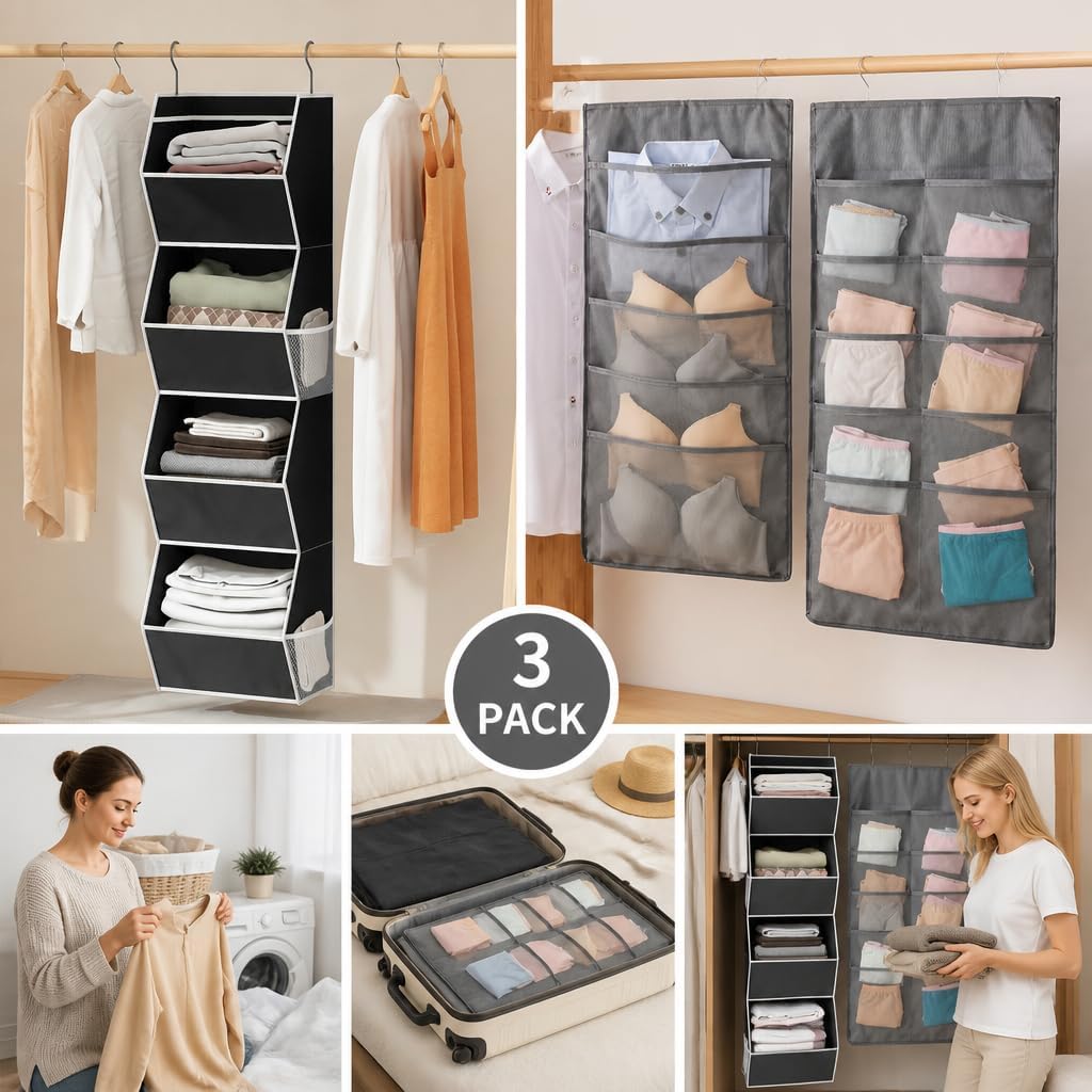 Velvet Hangers 20 Pack Space Saving with Hanging Closet Organizer Bag, Slim Black Non Slip Clothes Hangers + Gray 15