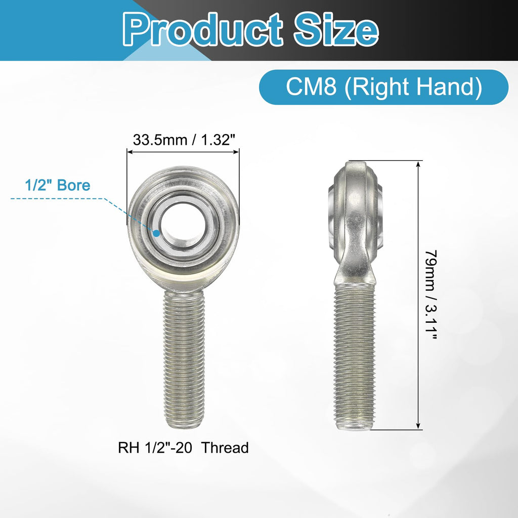 uxcell CM8 Rod End Bearing 1/2" Bore, 1/2-20 UNF RH Male, 1045 Steel