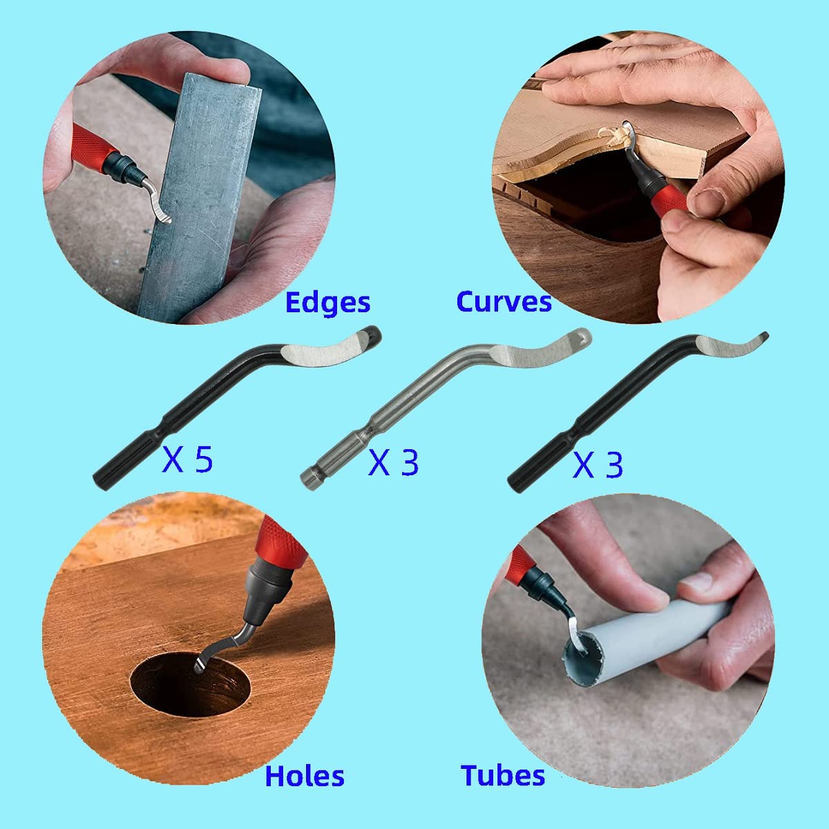 Deburring Tool Kit,10Pcs Needle File,Metal Handle Deburring Tool for Metal Resin 3D Plastic Copper Aluminum Pipes