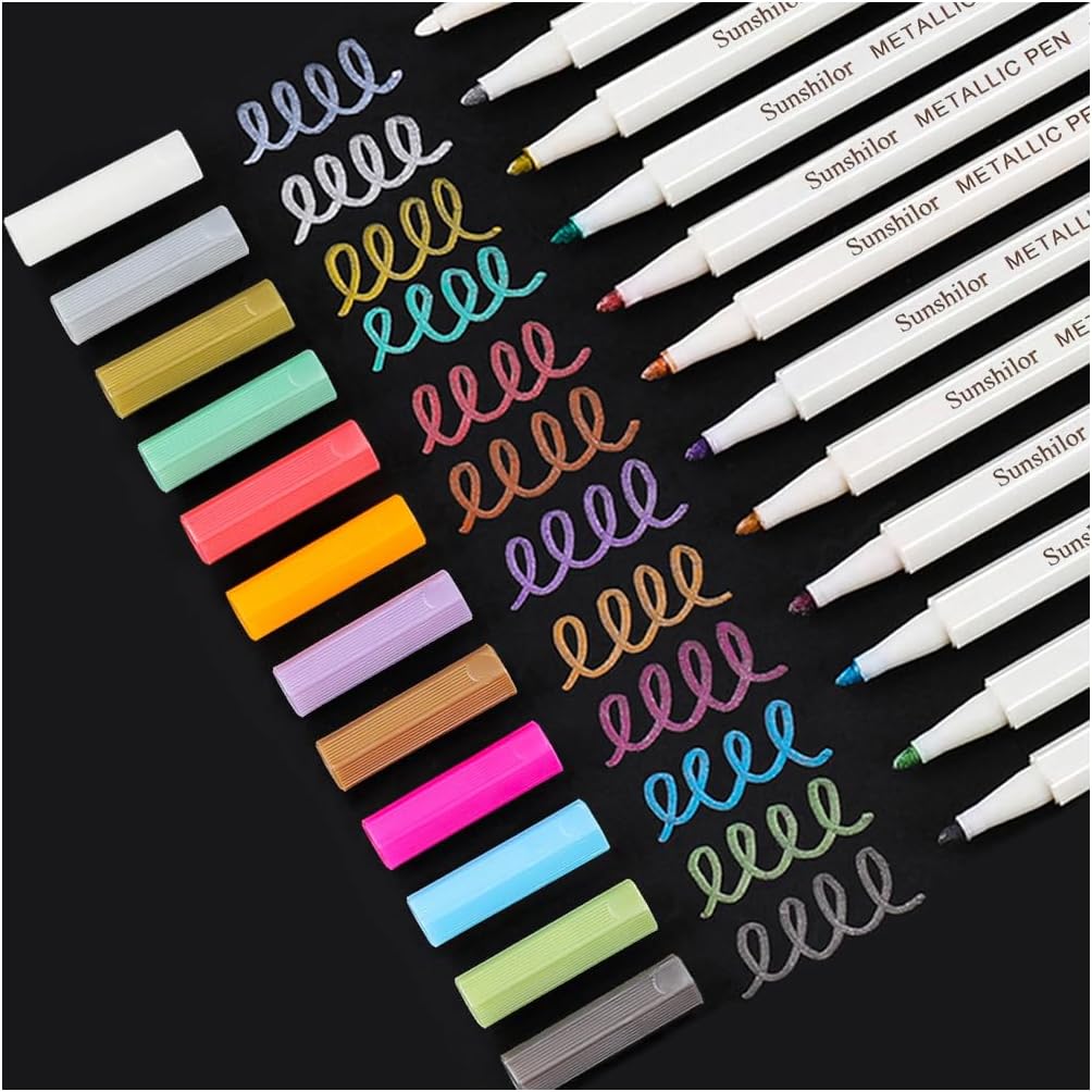Metallic Markers Fine Point Metallic Marker Pens for Black Paper, Rock Painting, Easter Egg, Halloween Pumpkin, Card