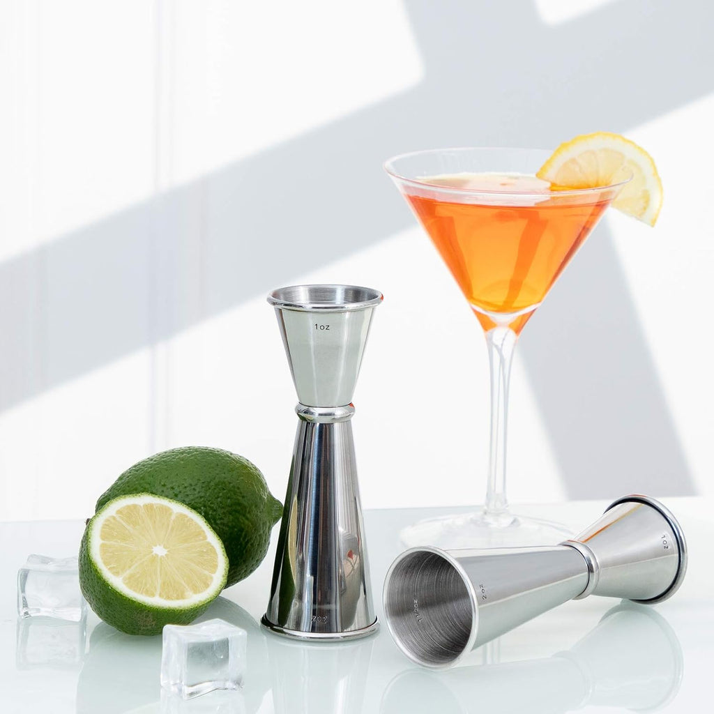 2Pcs Double Cocktail Jigger for Bartending, 2OZ & 1OZ, Rolled Edge