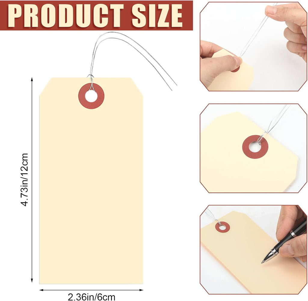 1000 Pcs Blank Manila Shipping Tags with Wire 4 3/4" x 2 3/8"