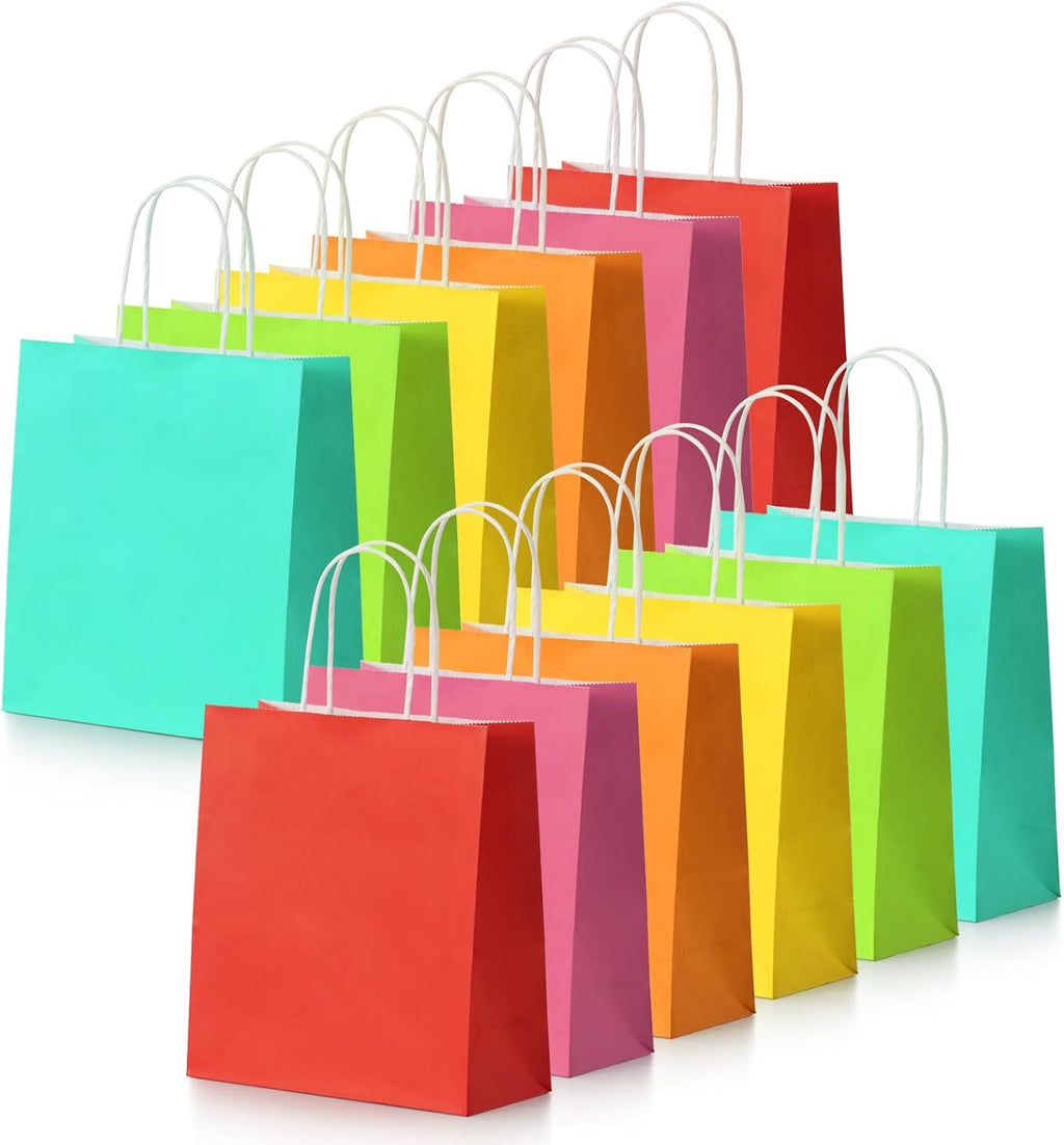 Small Paper Gift Bags with Handles, 6 Colors, 30 Pack