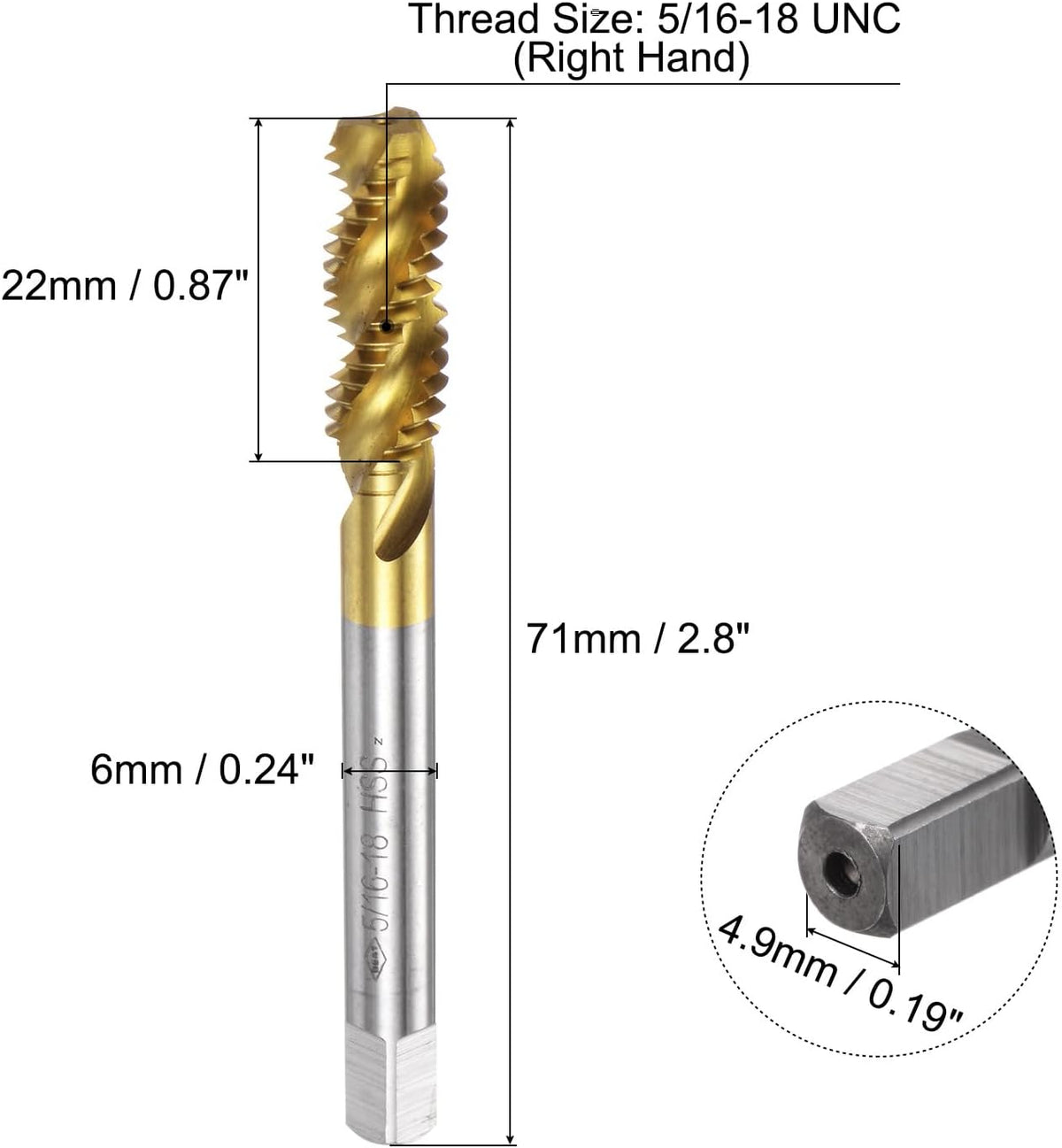 uxcell 3pcs Spiral Flute Thread Taps,5/16-18 UNC H2 Screw Threading Tap