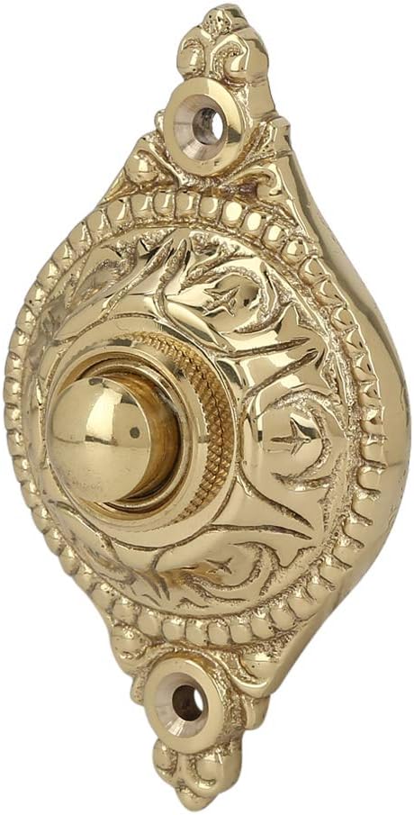 Push Button Doorbell, Solid Brass, Polished Lacquered Finish | 3 1/8 X 1 3/4 in, Vintage Push Button Doorbell, Two