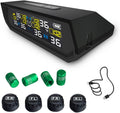 Tire Pressure Monitoring System TPMS, Solar Charge Tire Pressure Monitor with 4 External Sensors & 6 Alarm Modes