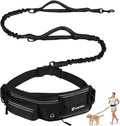 Hands Free Dog Leash with Waist Pack Bungee for Running Black