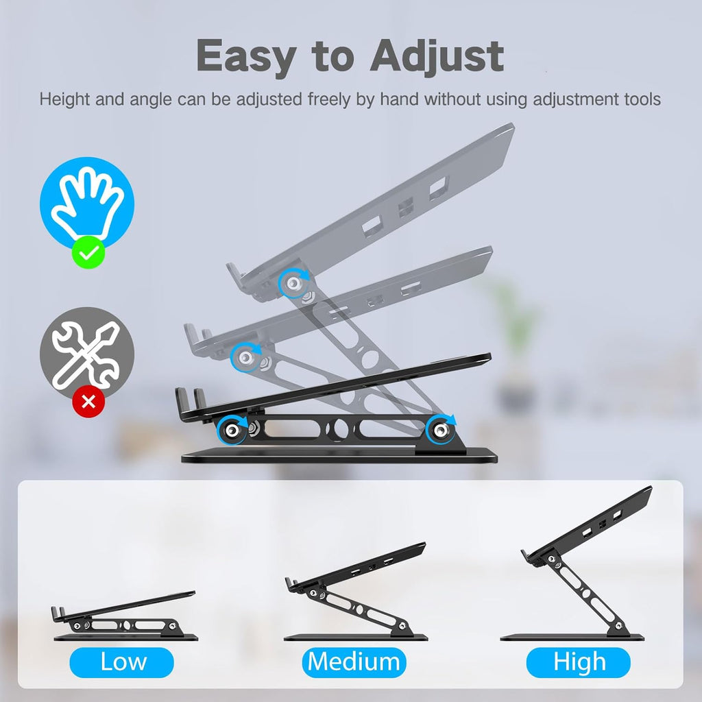 Adjustable Laptop Stand for Desk, Metal Foldable Laptop Riser Holder, Portable Desktop Book Stands, Ventilated