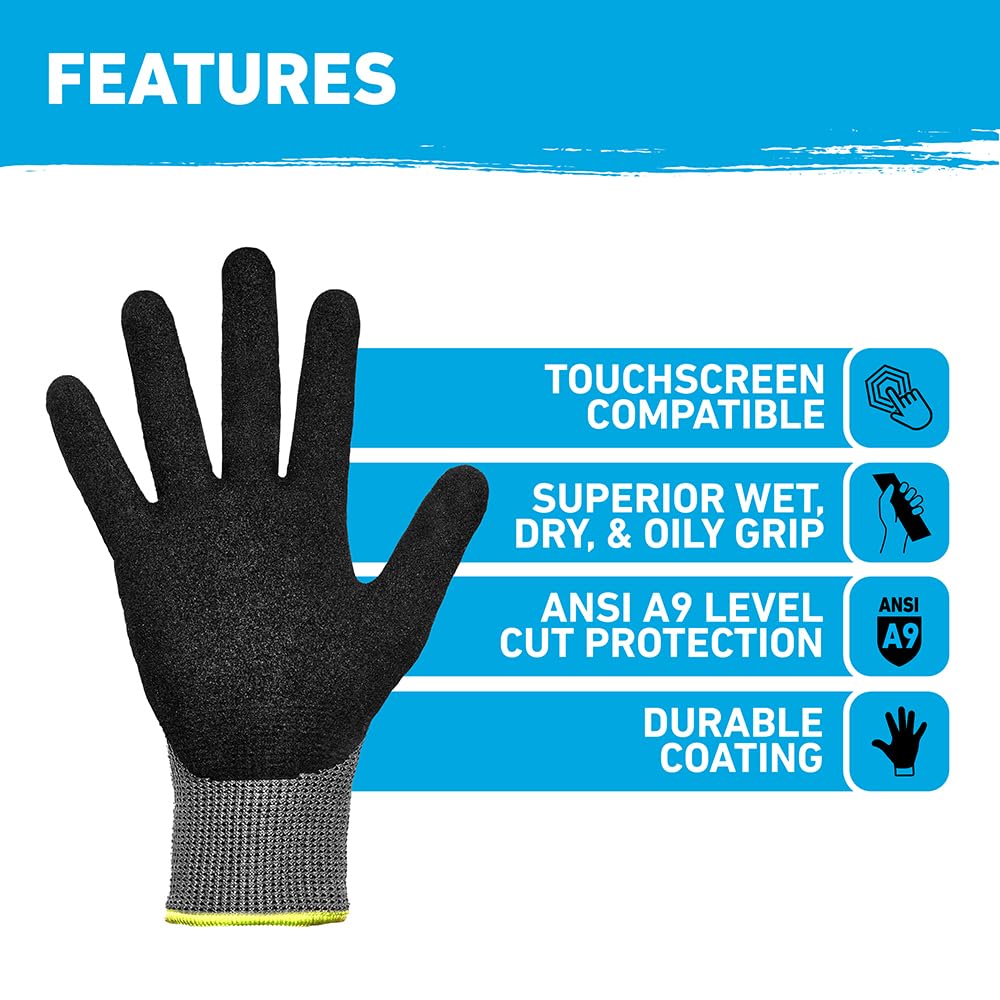 Work Gloves, Small, 1 Pair, Nitrile Coated, Gray and Black
