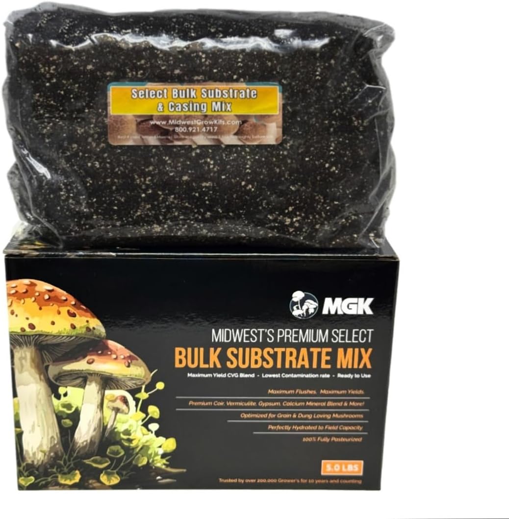 Premium Bulk Mushroom Substrate Mix | Fully Pastuerized | Maximum Yield | for Dung & Grain Loving Mushrooms (5 LBS)