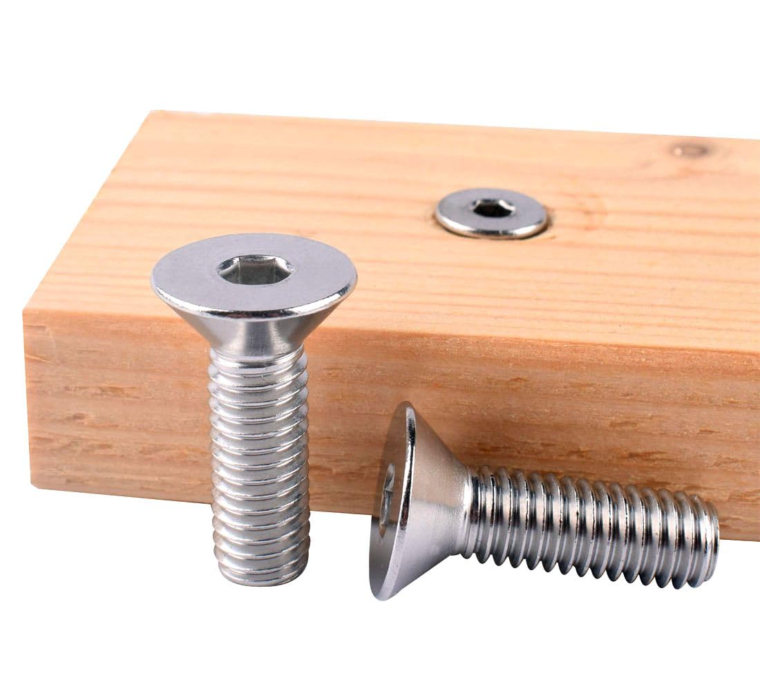 3/8-16 x 1 Flat Head Socket Cap Screws Countersunk Bolts, Allen Hex Socket Drive, 304 Stainless Steel 18-8, Full Thread, 10Pcs