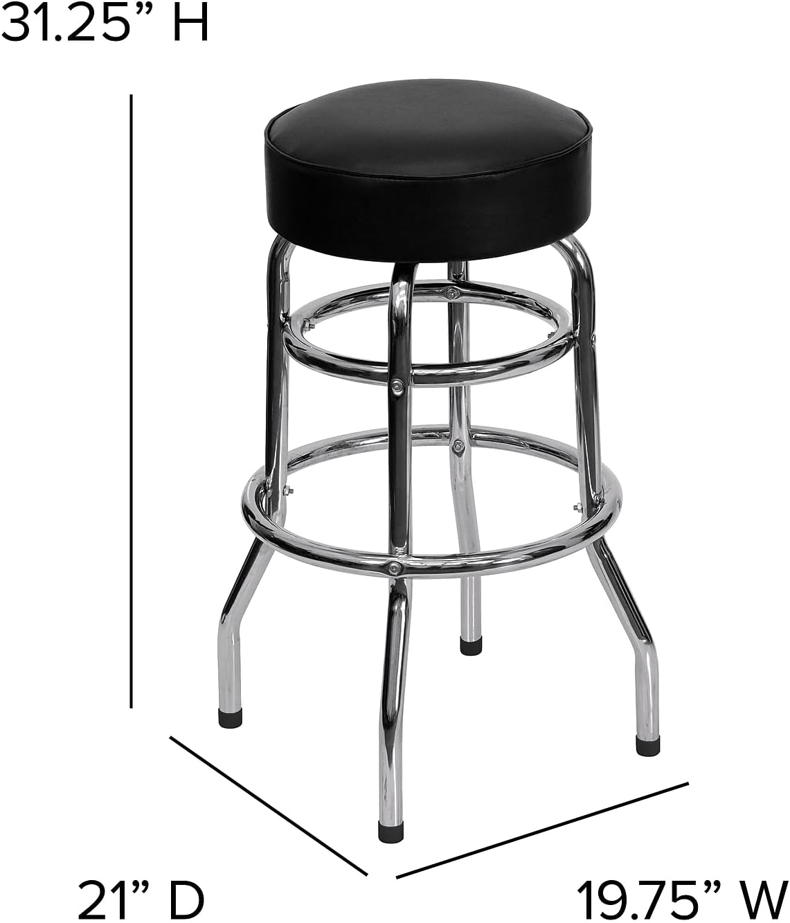 Double Ring Barstool with Padded Seat, Black, 2-Pack