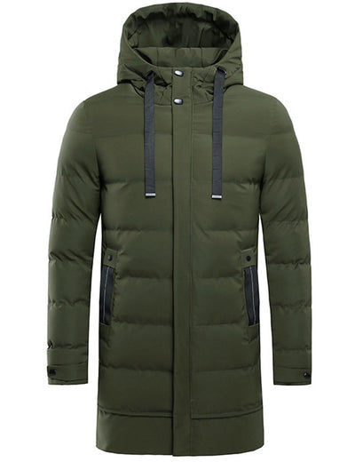 Men's Winter Puffer Coat Quilted Long Jacket Winter Warm Hooded Outerwear (US, Alpha, Medium, Regular, Regular