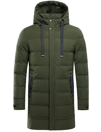 Men's Winter Puffer Coat Quilted Long Jacket Winter Warm Hooded Outerwear (US, Alpha, Medium, Regular, Regular