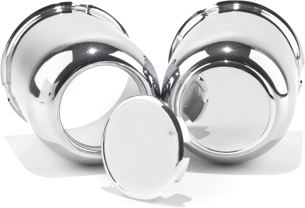 2-Pack Trailer Push Through Center Caps and Trailer Wheel Lug Sets - 3.19in Wheel Center Caps Chrome Wheel Cover