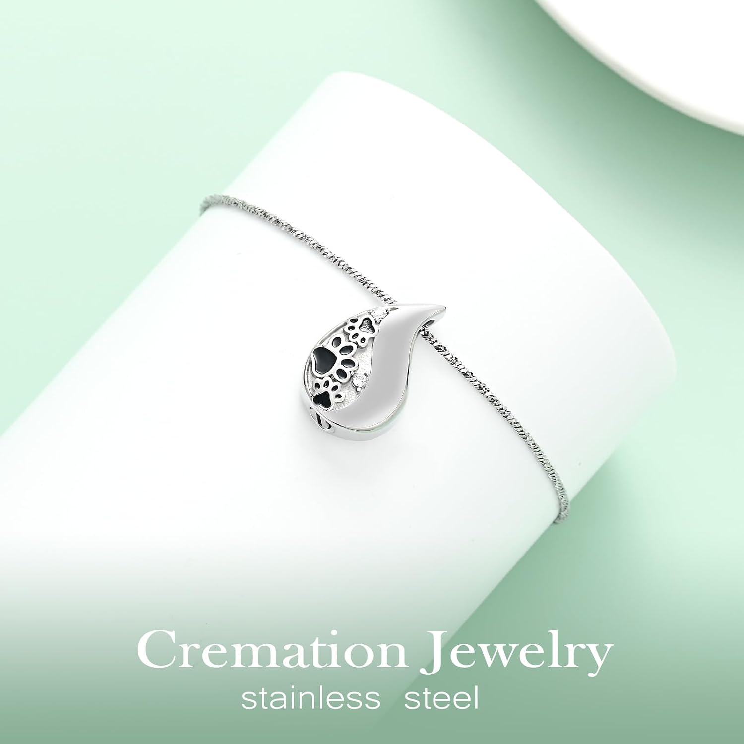 Pet Paw Print Teardrop Urn Necklace for Ashes for Dog/Cat Ashes Keepsake Memorial Pet Cremation Jewelry