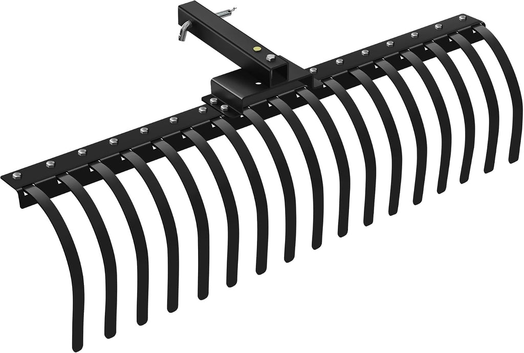 48 Inch Tow Behind Landscape Rake, Black Durable Tractor Rake with 2 Inch Receiver Fit for Lawn Tractor ATV UTV, All
