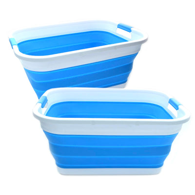 Set of 2-41L(10.8 gallon) Collapsible Plastic Laundry Basket-Pop Up Storage Container-Portable Washing Tub-Space