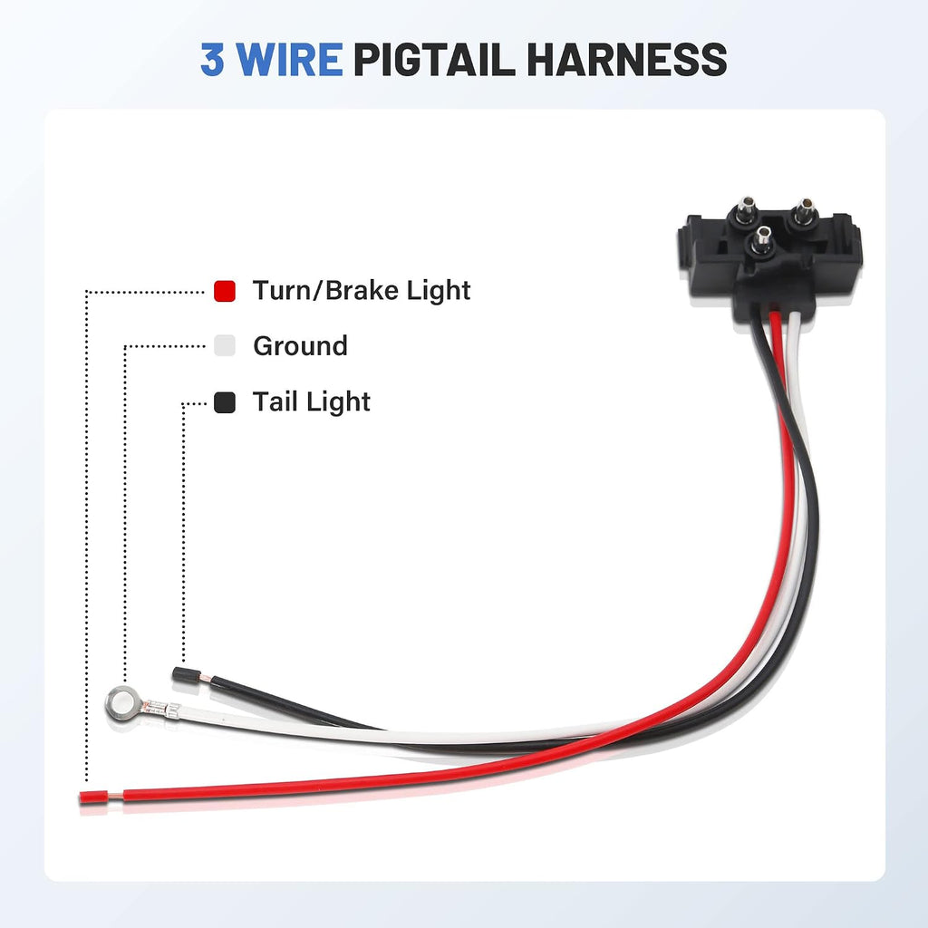 8PCS 3 Pin Trailer Light Connector, Right Angle 3 Wire Pigtail Harness 20AWG for Truck Trailer Stop Turn Tail Brake