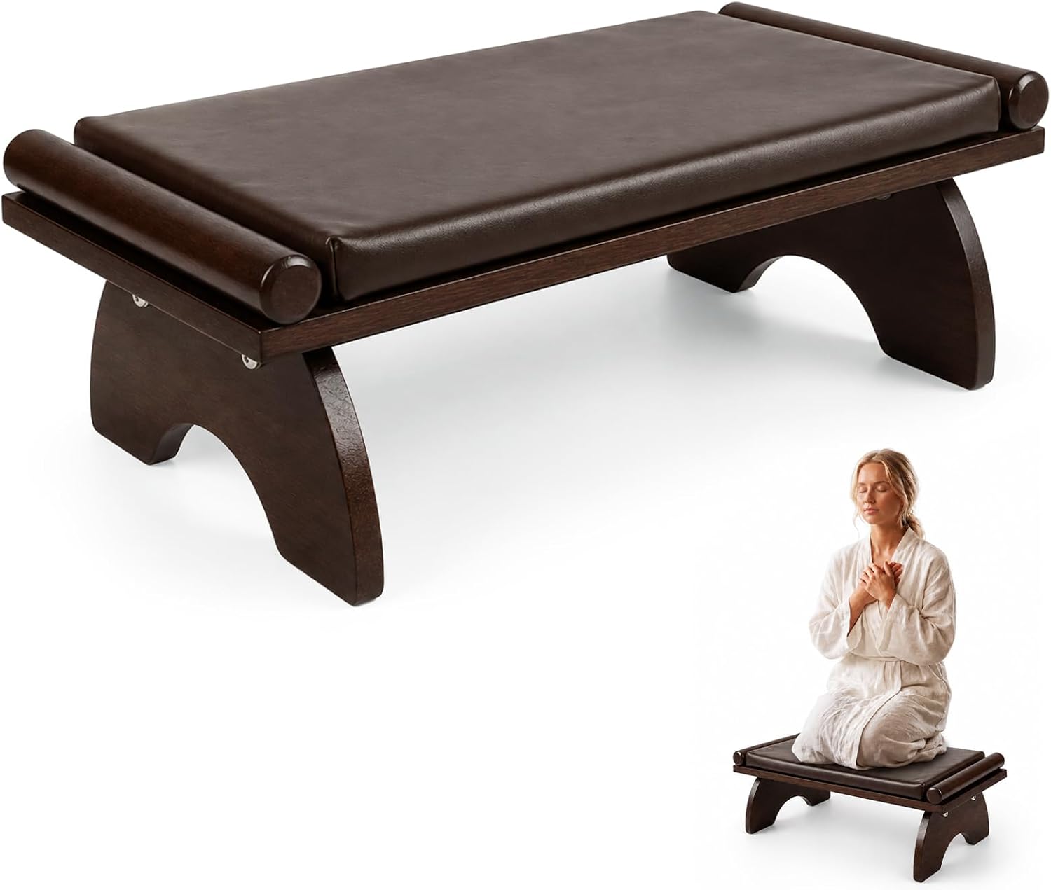 Wooden Prayer Kneeler Bench, Padded Stool for Home and Church