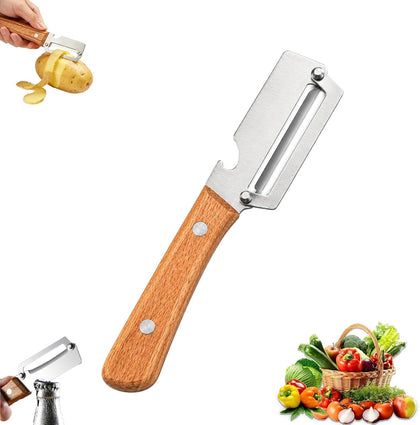 2026 Premium Multifunctional Vegetable Peeler, 3cr Stainless Steel Peeler with Wooden Handle with Built-In Bottle