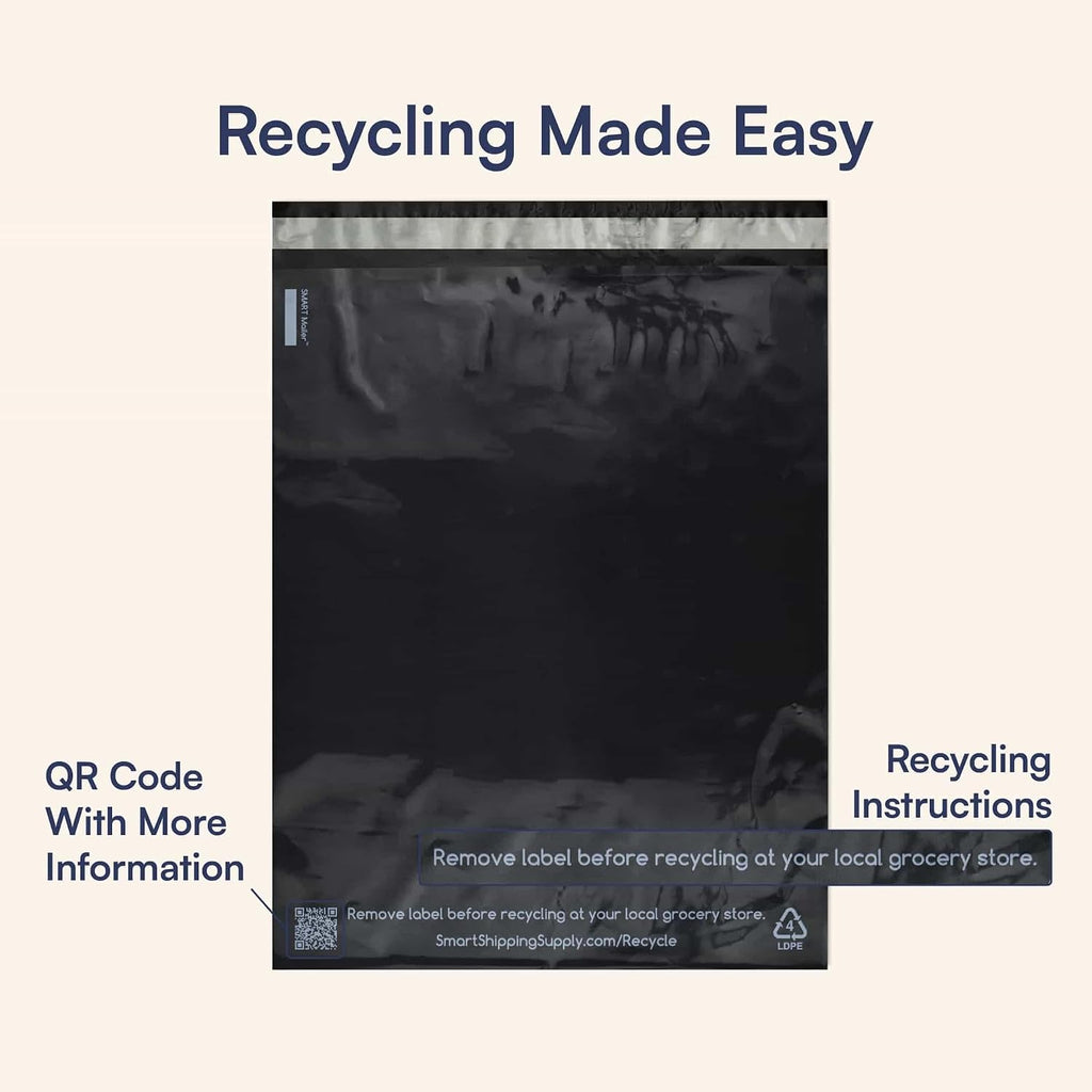 SMART 10x13 Recycled Poly Mailers - 100 Pack of Black Eco-Friendly Packaging Mailing Bags | Recyclable & Sustainable
