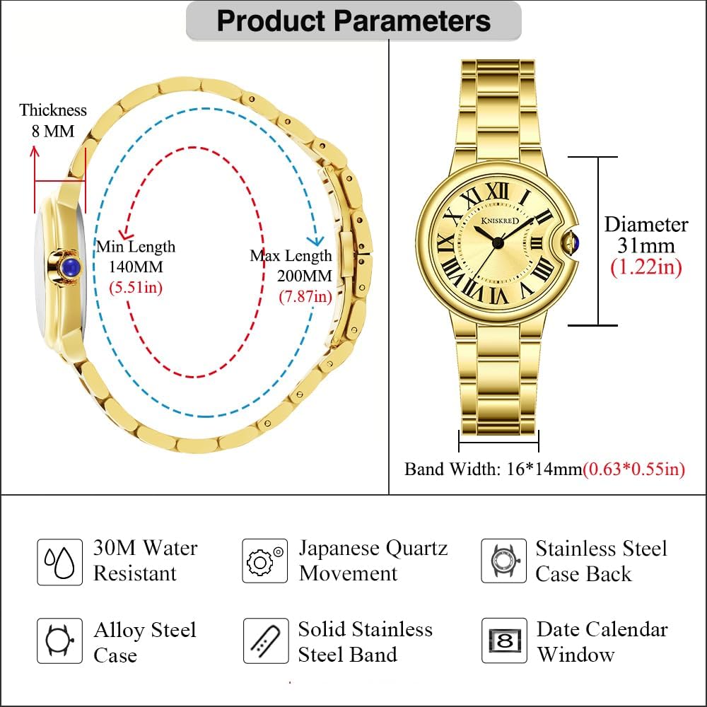 Classic Watch for Women with Vintage Roman Numerals and Solid Stainless Steel Band Ladies Casual Watch