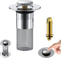 Pop Up Bathroom Sink Drain Strainer Hair Catcher, Sink Drain Stopper with Removable Stainless Steel Filter Basket