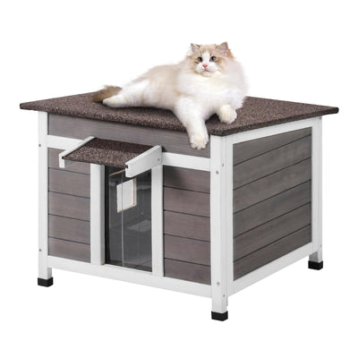Outdoor Cat House Weatherproof, Feral Cat Shelter for Multiple Cats, Outdoor Wooden Cat Rabbit House with a Window