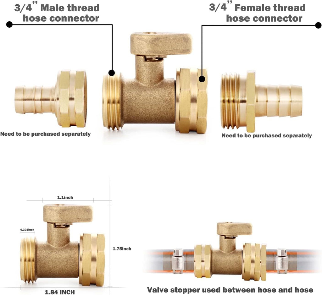 Garden hose shut off Valve- 3/4”Heavy Duty Brass Shut Off ball Valve Garden Hose Connector 2 Set