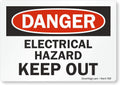 Adhesive Vinyl OSHA Safety Sign, Legend "Danger: Electrical Hazard Keep Out", 3.5" high x 5" wide, Black/Red on White