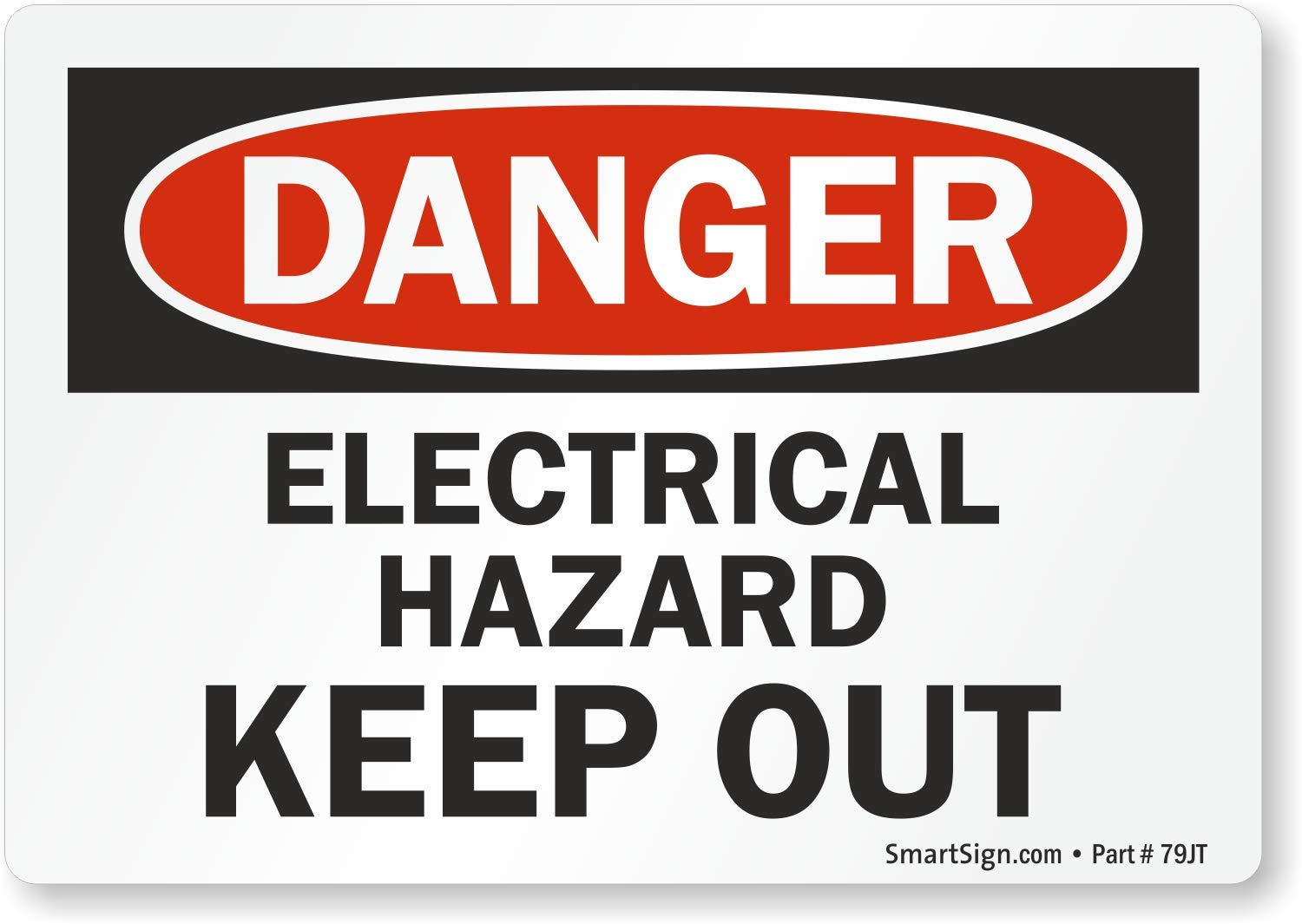 Adhesive Vinyl OSHA Safety Sign, Legend "Danger: Electrical Hazard Keep Out", 3.5" high x 5" wide, Black/Red on White