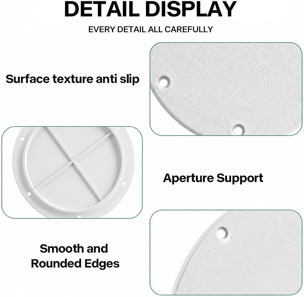 4 Inch Marine Deck Plate, Round Access Cover with Screws, White