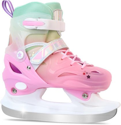 Adjustable Girls Ice Skates for Kids - Ice Skating Shoes - Hockey Lace-Up Skates for Youth Beginners,Pink Blue Green