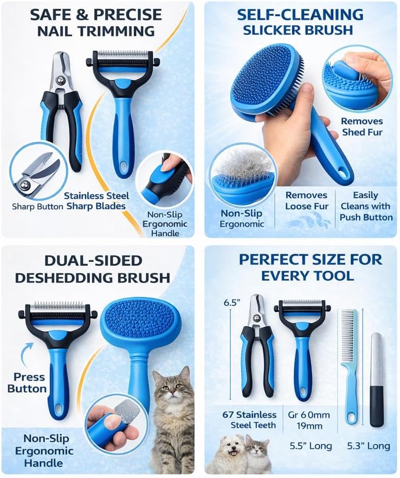 Dog Grooming Kit 6-in-1 for Heavy Shedding – Professional Pet Grooming Tools Set, Complete Home Care Kit with