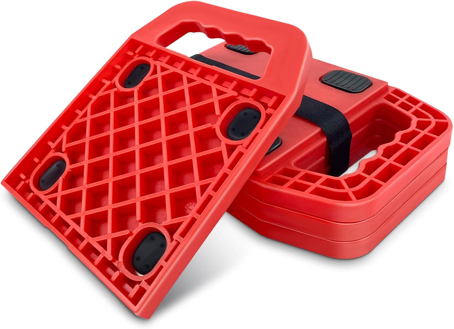 6.5" X 6.5" RV Stabilizer Jack Pads with Anti-Slip Rubber Mats, Stackable Camper Jack Pads with Handles & Handy