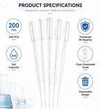 200PCS Thickened Transfer Pipettes 3mL, PE Plastic Pipettes Dropper