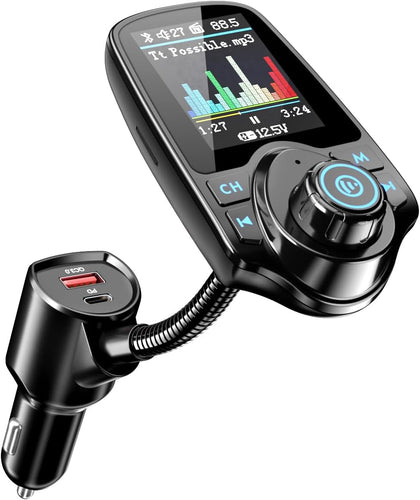1.8" Color Screen 48W Bluetooth 5.4 Car Adapter FM Transmitter | Dual Fast Charging Ports[PD 30W & QC3.0 18W], 7 EQ