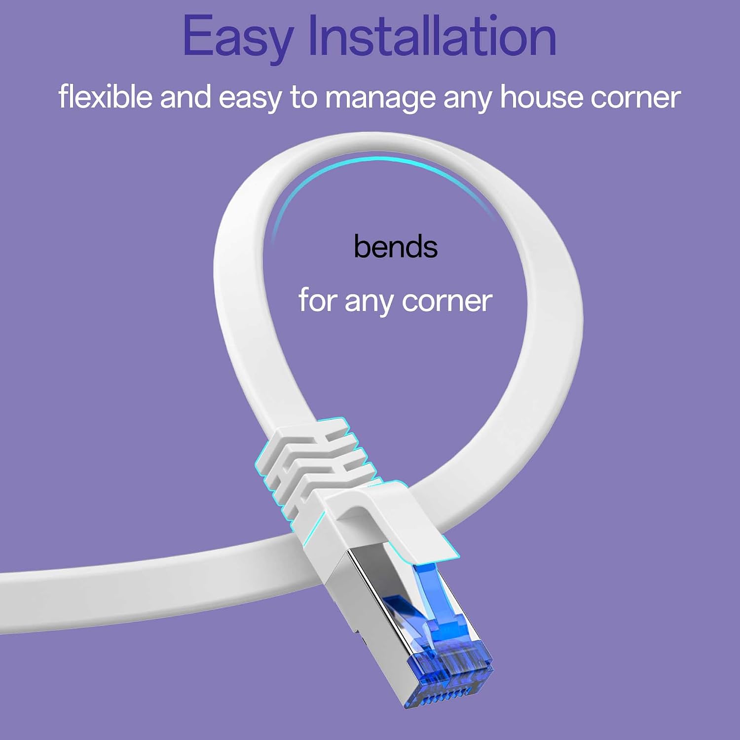 Cat8 Flat Ethernet Cable 50 FT Indoor & Outdoor, Invisable Ultra-Thin Ethernet Cable High Speed 40Gbps 2000Mhz