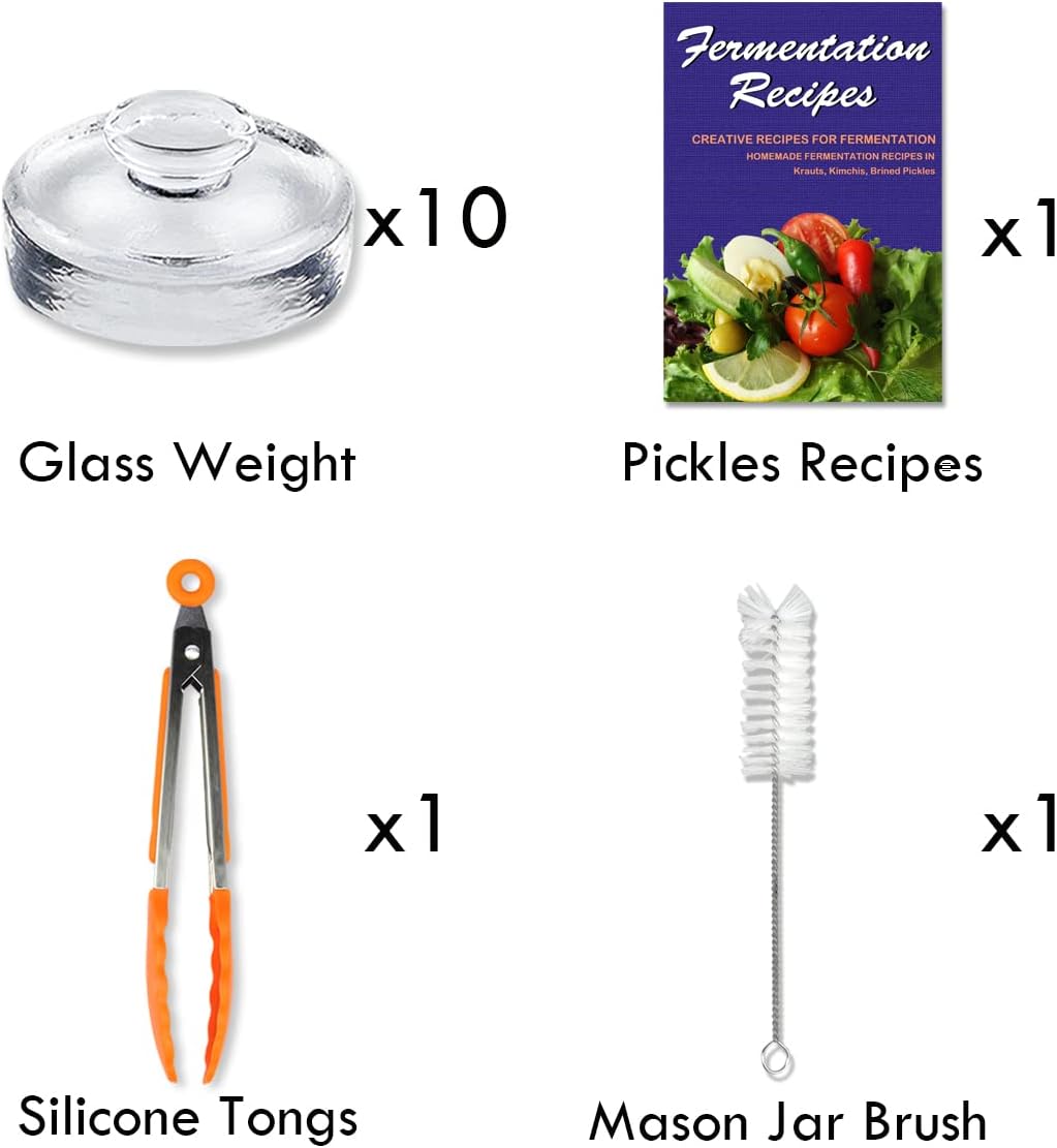 10-Pack Glass Fermentation Weights with Easy Grip Handle and Unique Texture Design for Large Wide Mouth Mason Jars