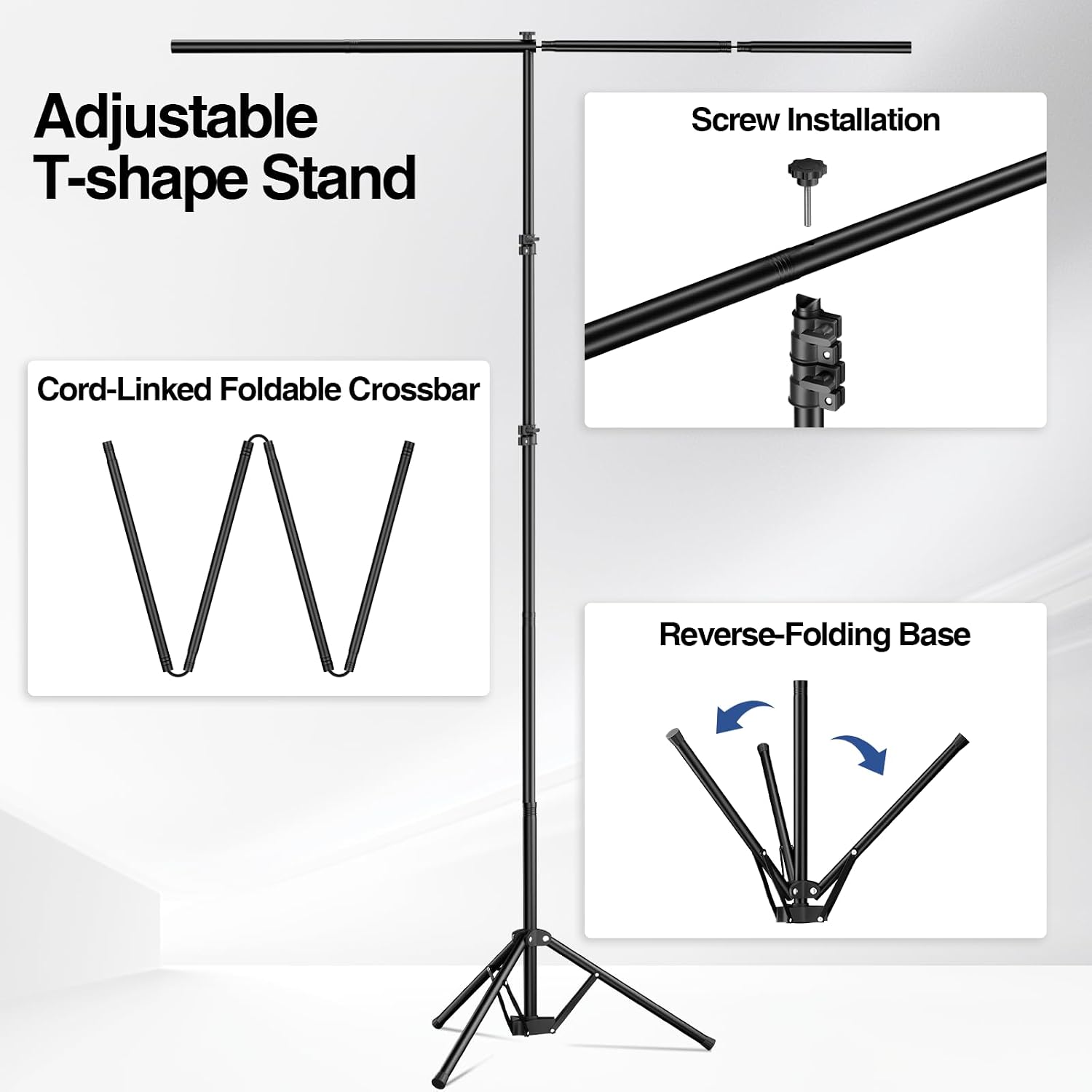 5x7 ft Green Screen Backdrop Kit with Foldable T-Shaped Stand | Portable & Compact Greenscreen Kit Includes 6 Clips