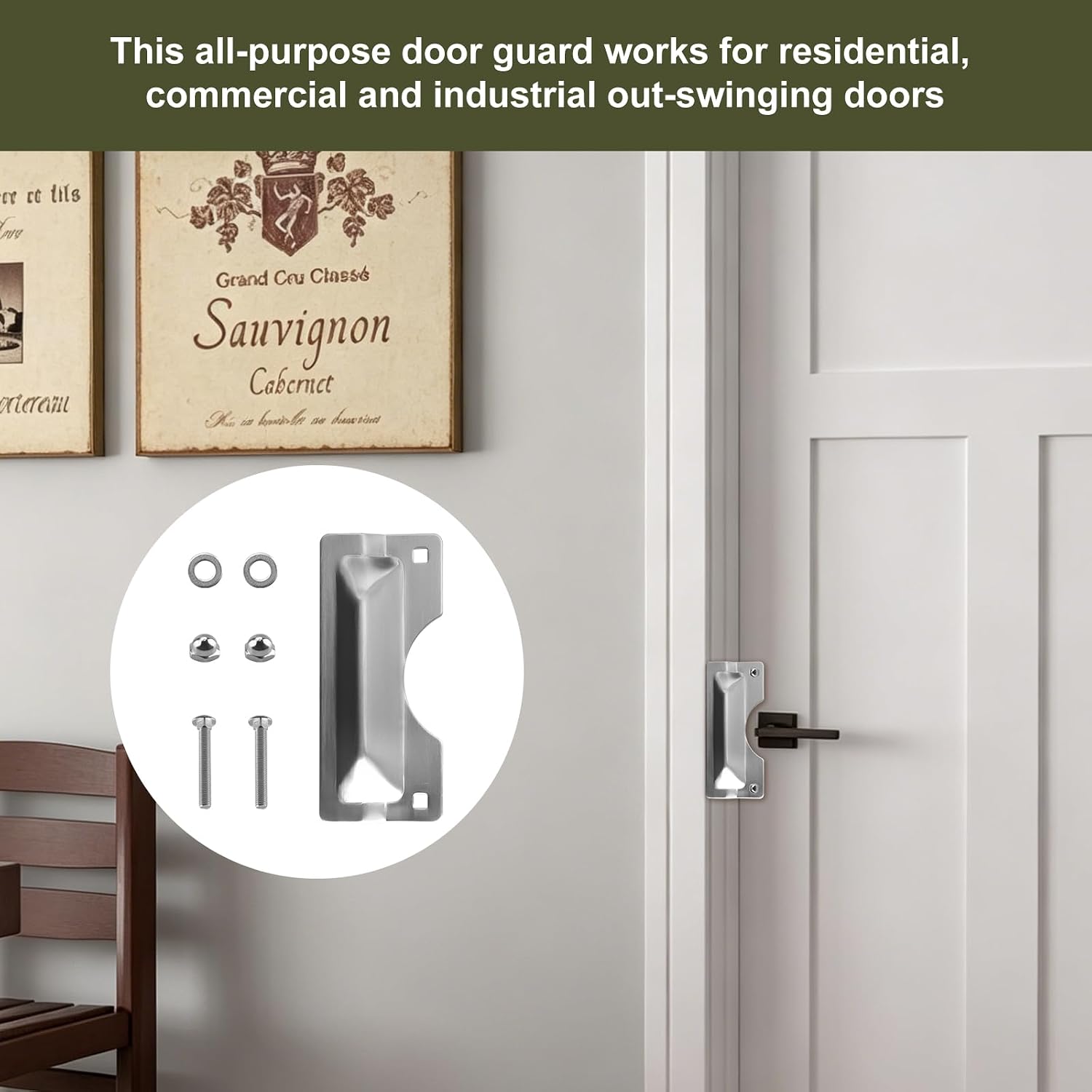 U 9496 Latch Guard Plate Cover 3x7in. Protect Against Forced Entry(1Silver) | Stainless Steel Door Security Strike
